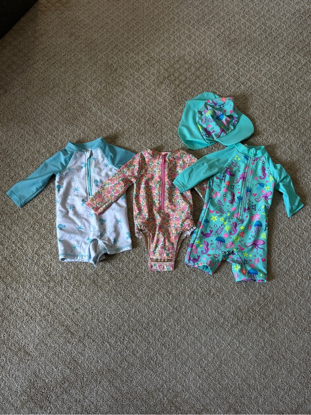 3-6mo Girls' Rash Guard Swimsuit Set in Aqua, Floral & Sea Print